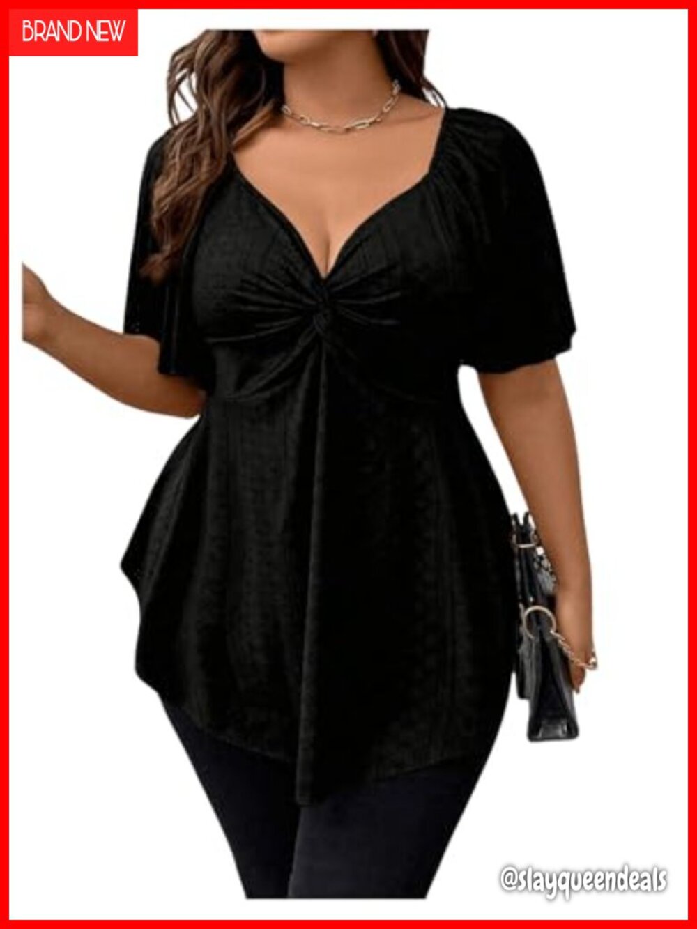 Plus Size Peplum Top V Neck Twist Front Asymmetrical Hem Short Sleeve Blouse